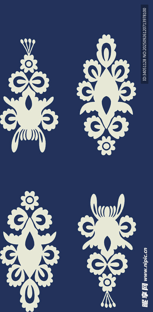 蓝色背景精致白色花纹图案