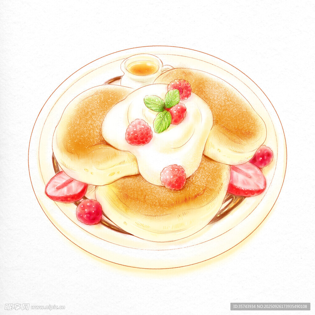 美味松饼配奶油与草莓