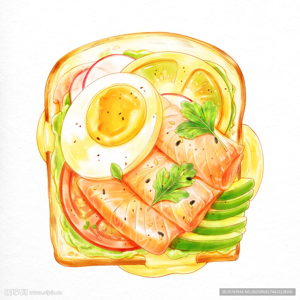 美味三文鱼鸡蛋三明治