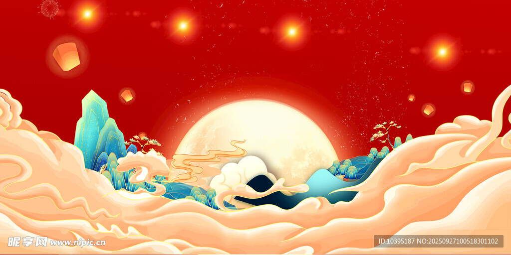 中秋玉兔望月贺佳节