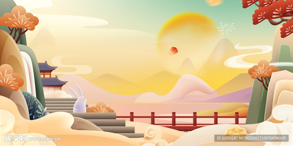 古风手绘中秋国庆背景