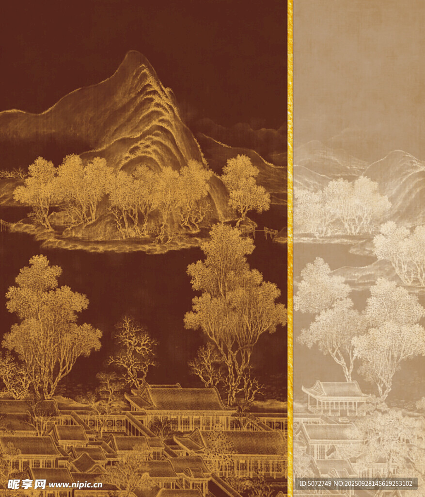 古风山水建筑图案设计素材