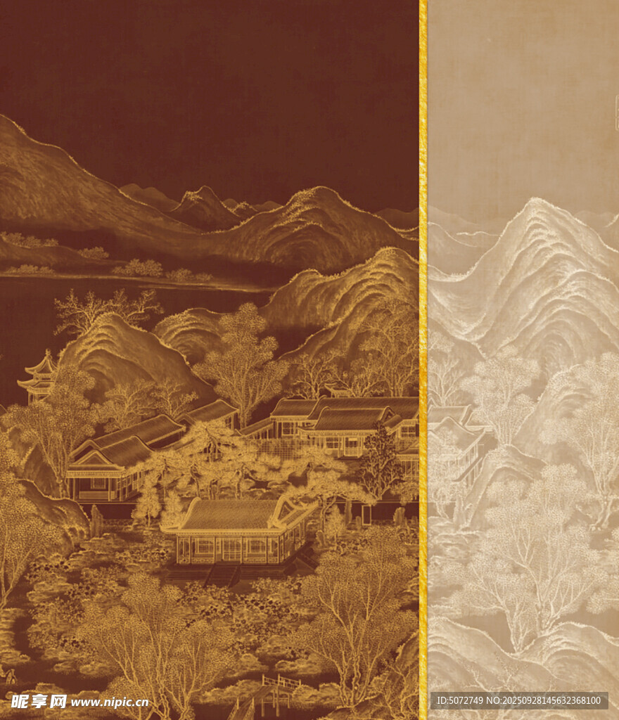 古风山水建筑图案设计