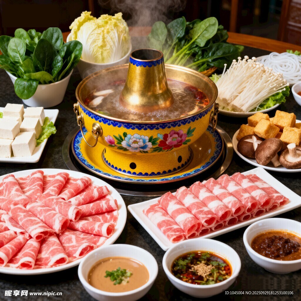 传统铜锅涮肉食材丰富