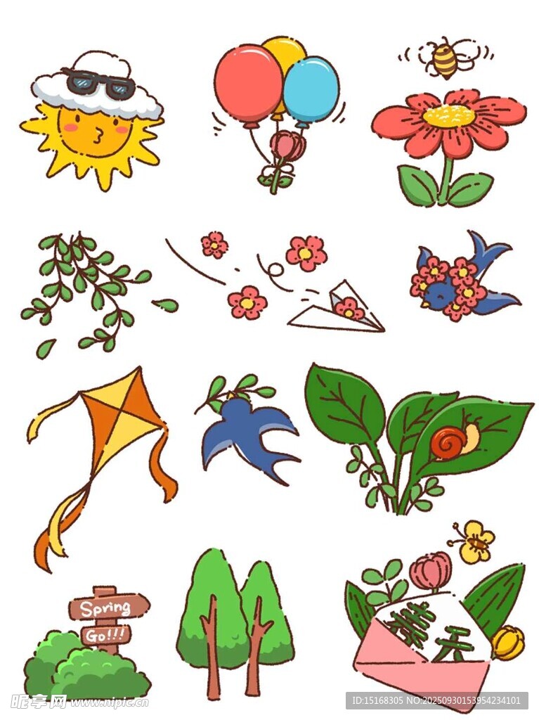 多彩春日卡通元素集合