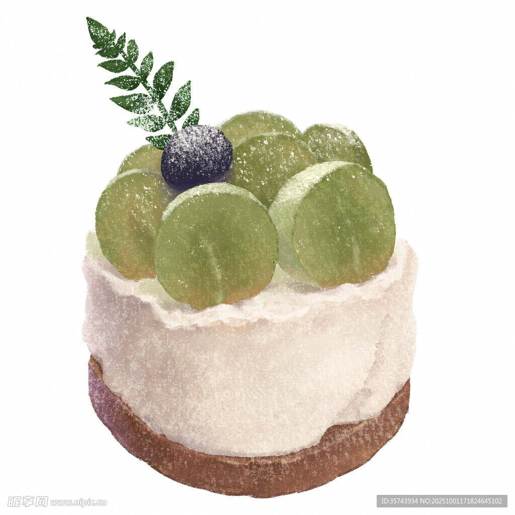 水彩风猕猴桃奶油小蛋糕