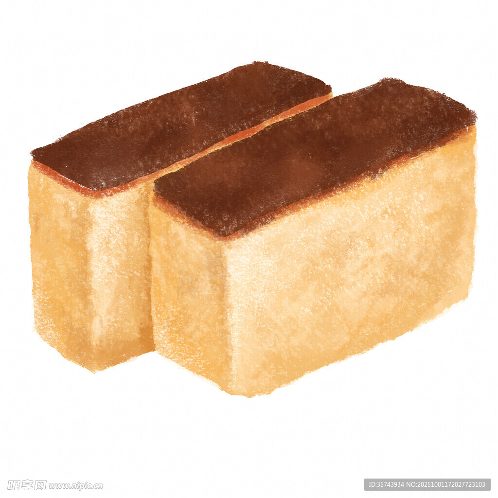 两块美味的巧克力涂层蛋糕