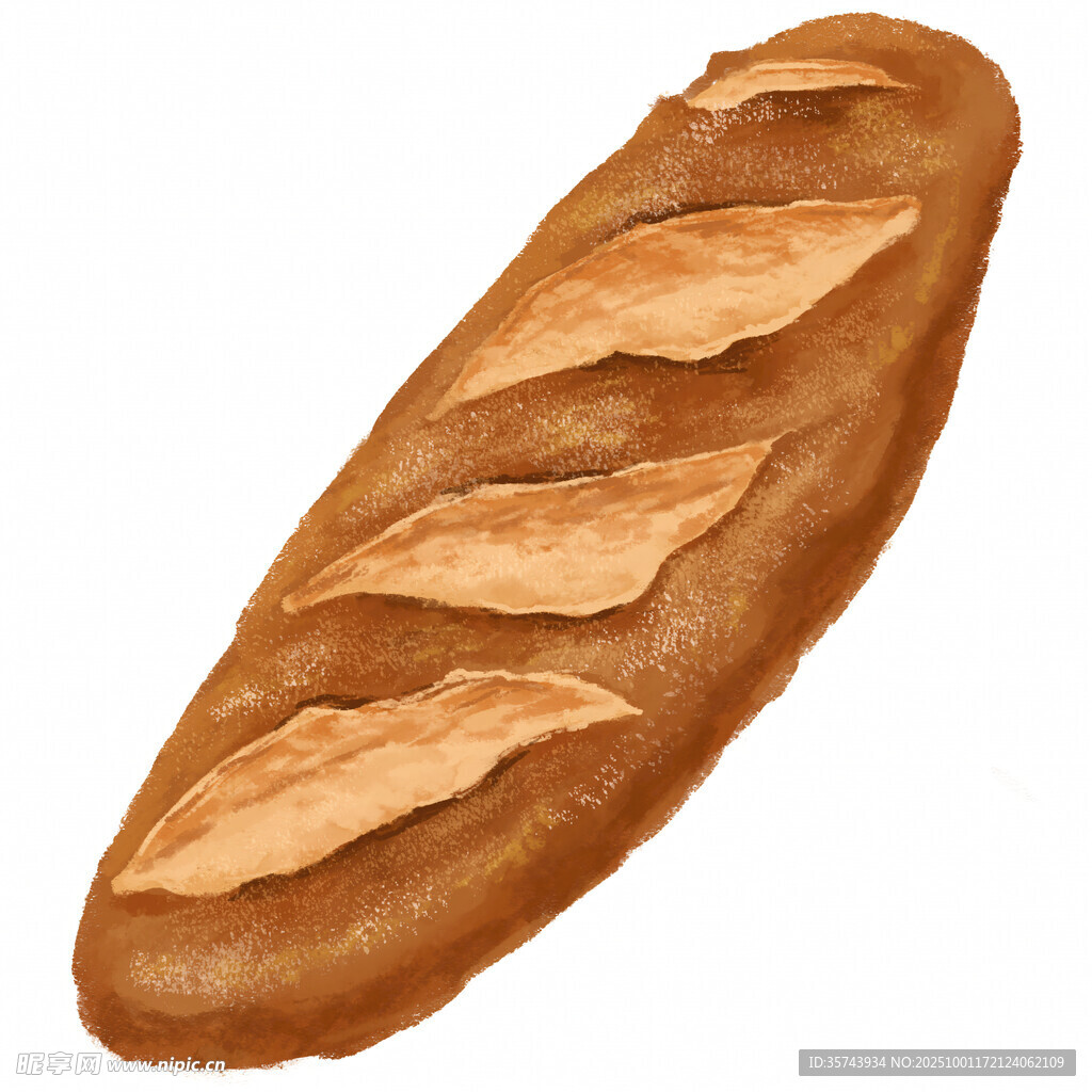 法式长棍面包水彩插画