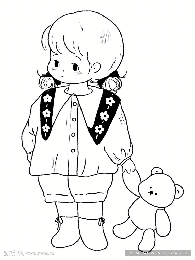 牵小熊玩偶的可爱小女孩