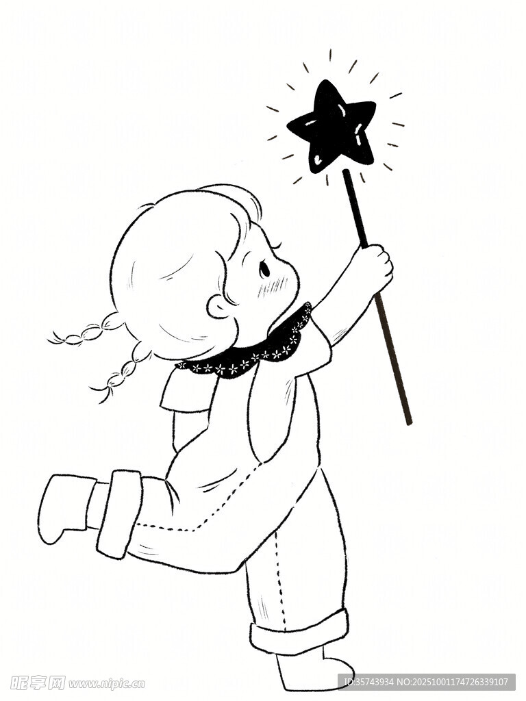 小女孩挥舞魔法棒玩耍