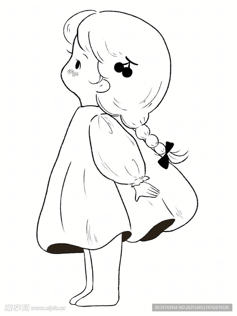 扎蝴蝶结的可爱小女孩