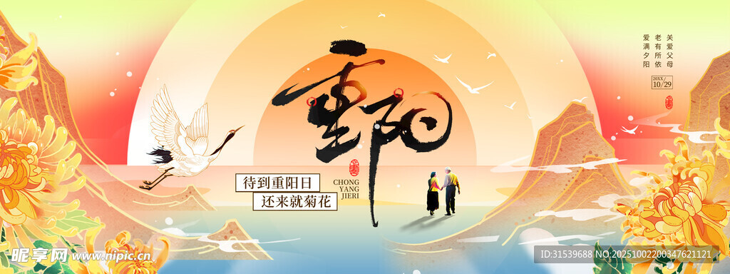 九九重阳佳节菊花中国风节日展板