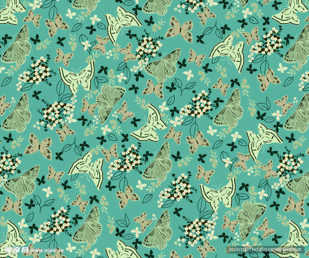 蓝绿色调花卉图案纹理