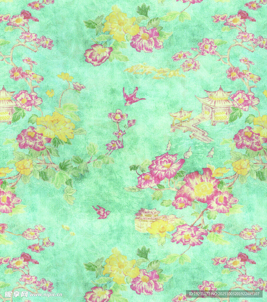 清新花卉图案布料纹理