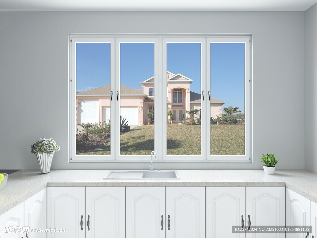 厨房窗前的美丽户外景致