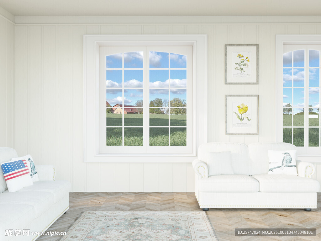 简约白色系客厅室内场景