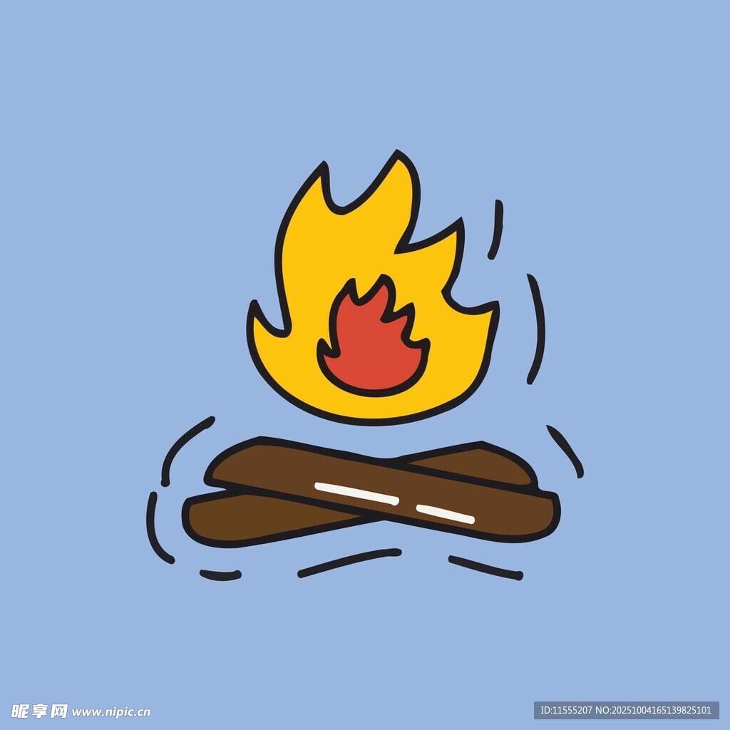 卡通风格的户外篝火场景