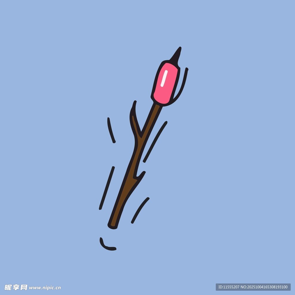 一枝绽放的卡通粉色花朵