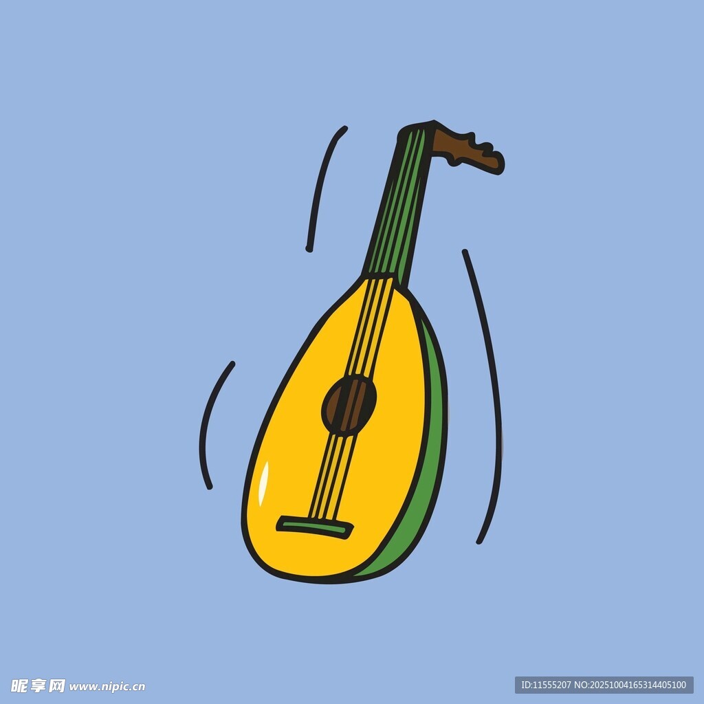 手绘黄色乐器曼陀林