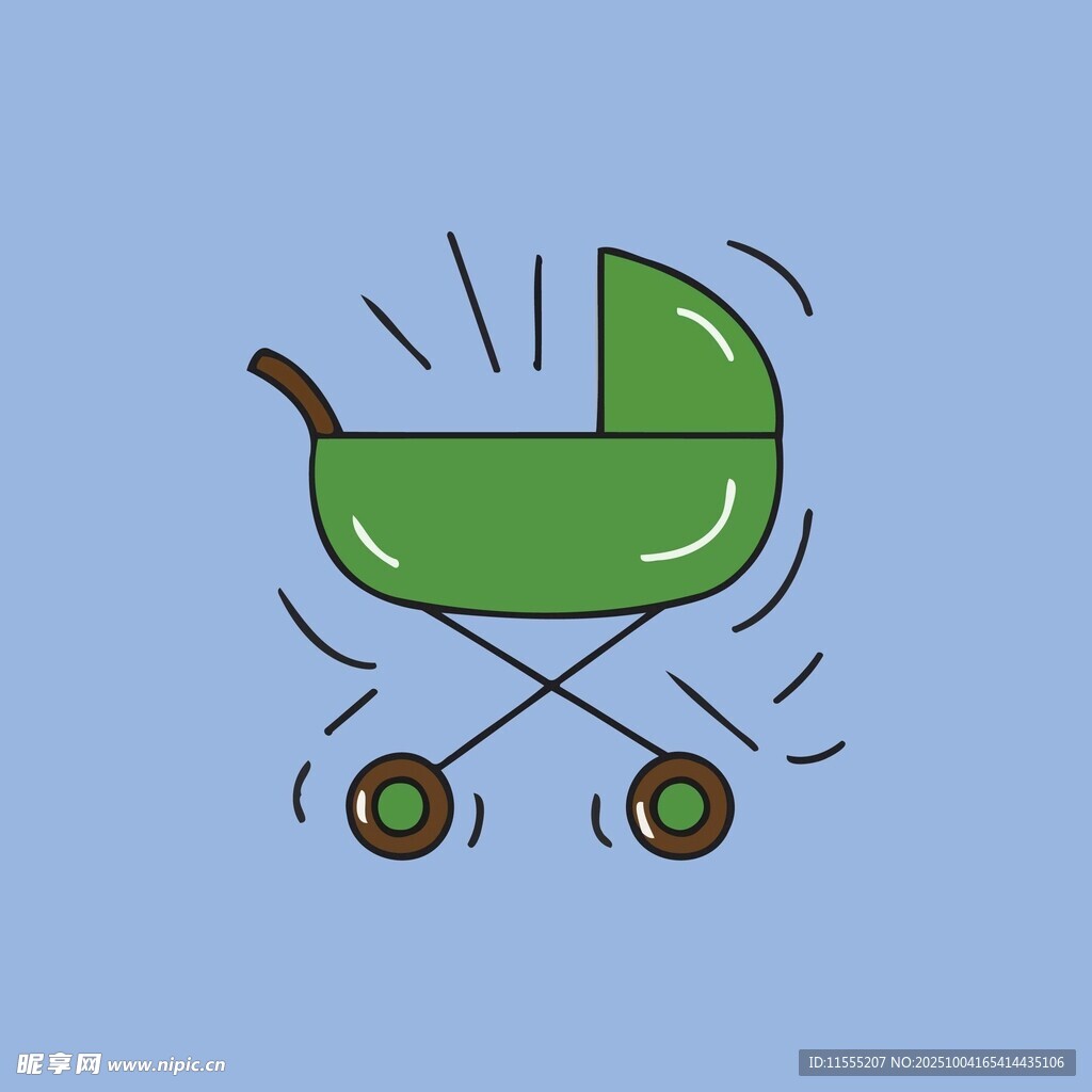 绿色婴儿推车插画