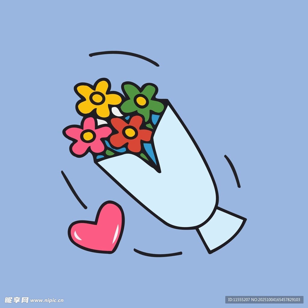 手绘花束与爱心图案