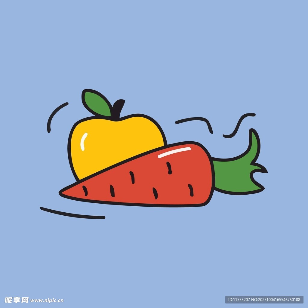 胡萝卜上的苹果插画