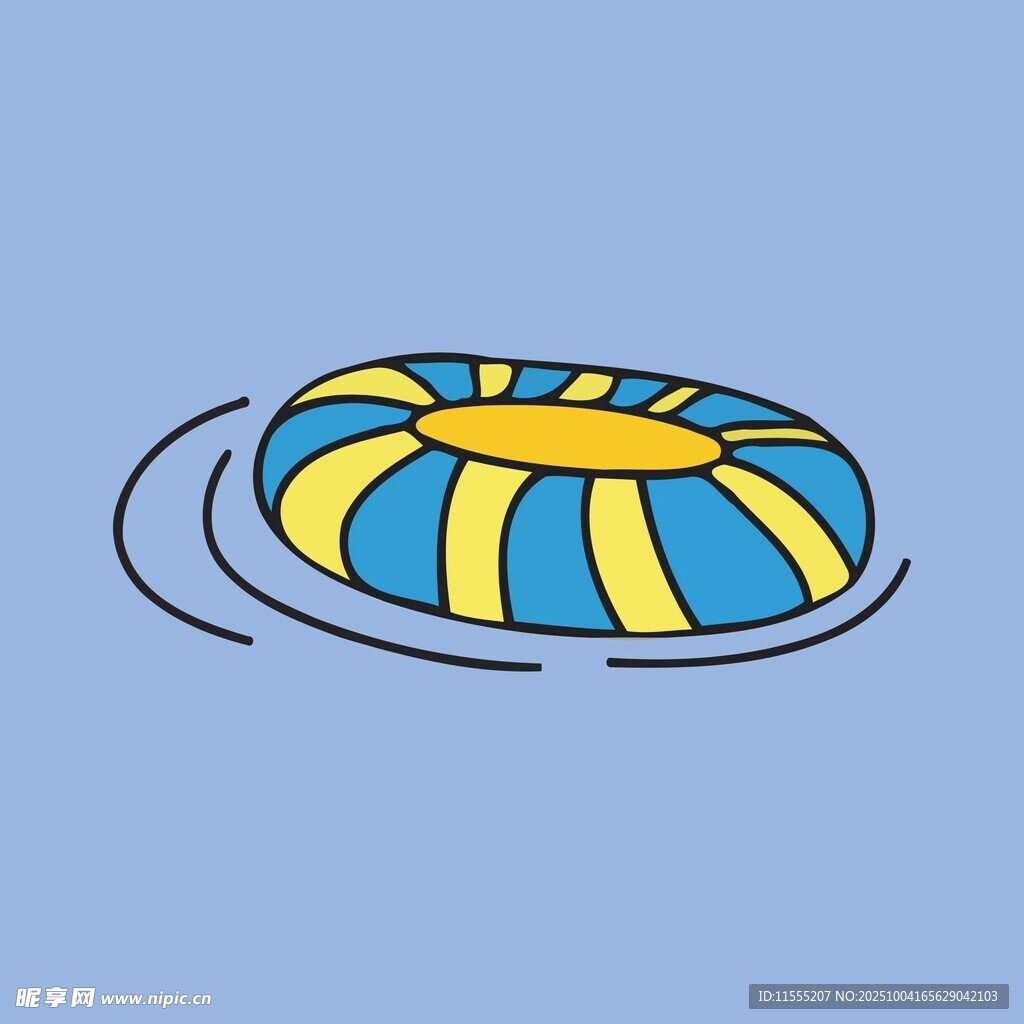 蓝色水面的彩色游泳圈