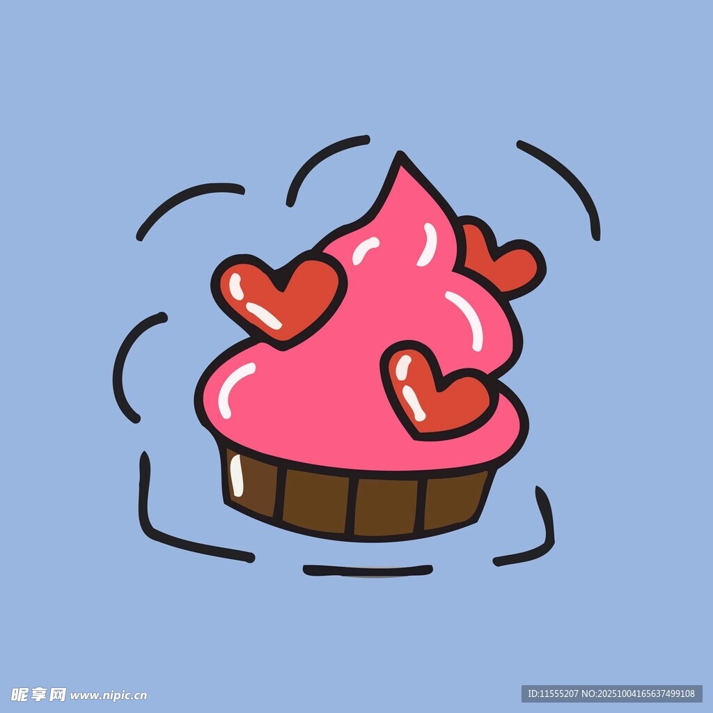 爱心装饰的可爱纸杯蛋糕