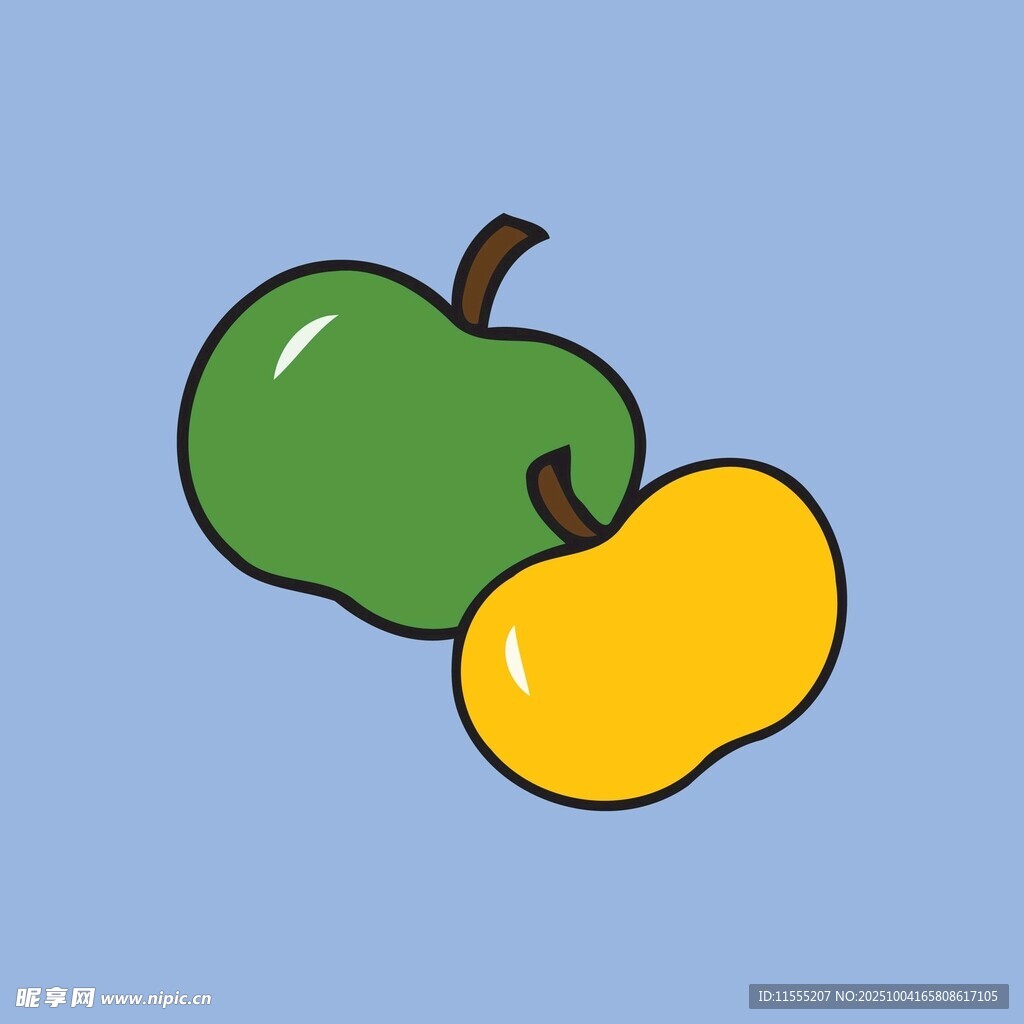 两个色彩鲜艳的卡通苹果