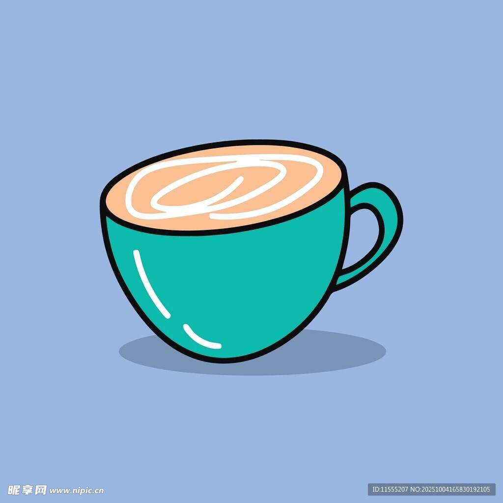 手绘青绿色咖啡杯插画
