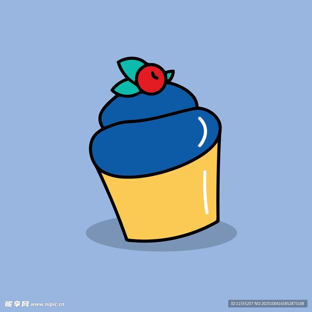 可爱蓝色纸杯蛋糕插画