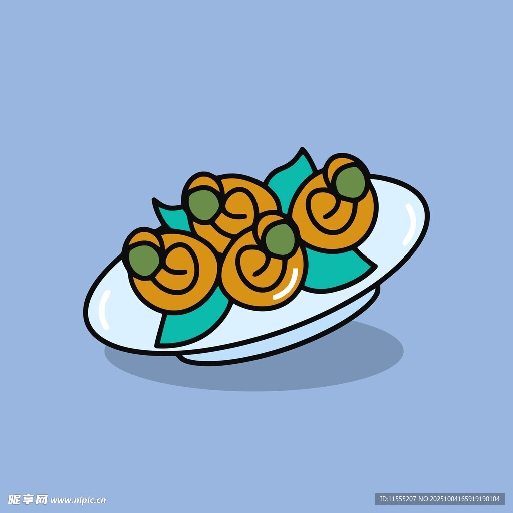 卡通风格盘中的橙色食物