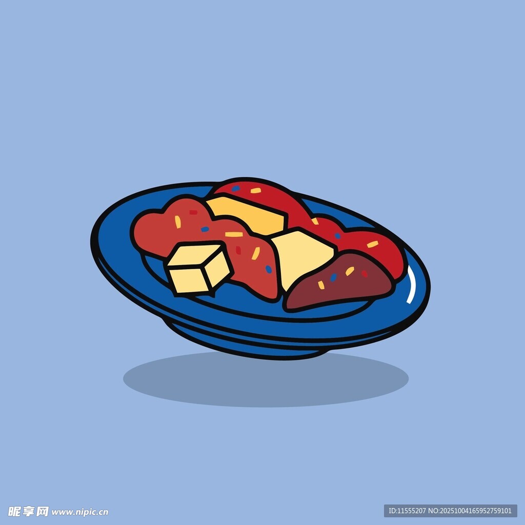 蓝色盘中的多彩食物