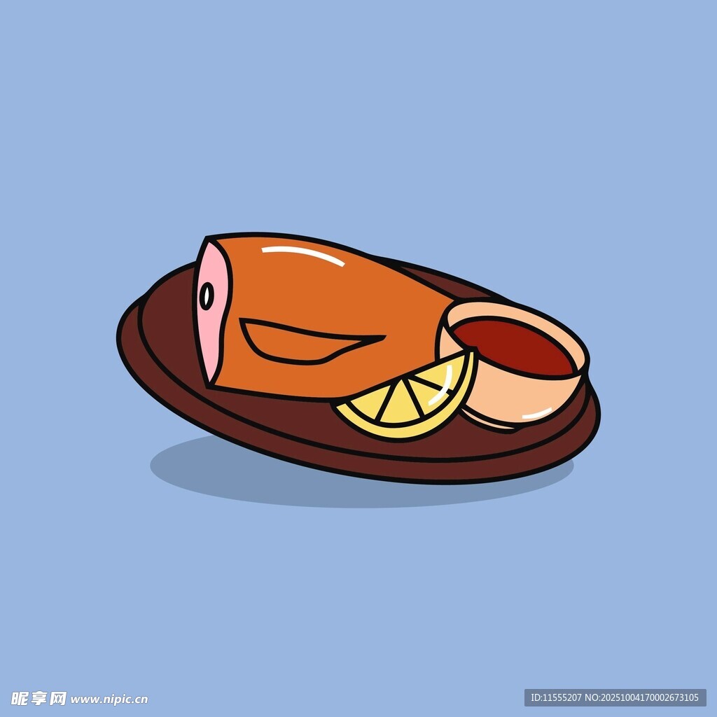 卡通风格盘中烤鸡