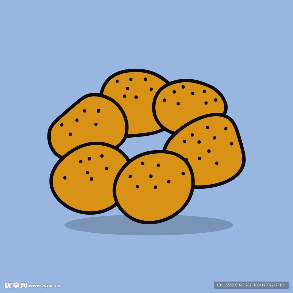 圆形排列的黄色小面包