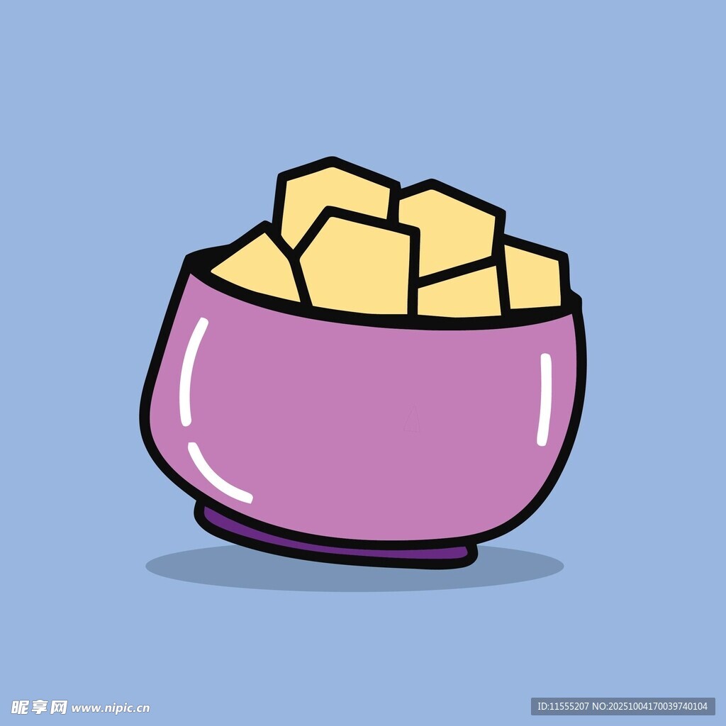 紫色碗中的块状食物