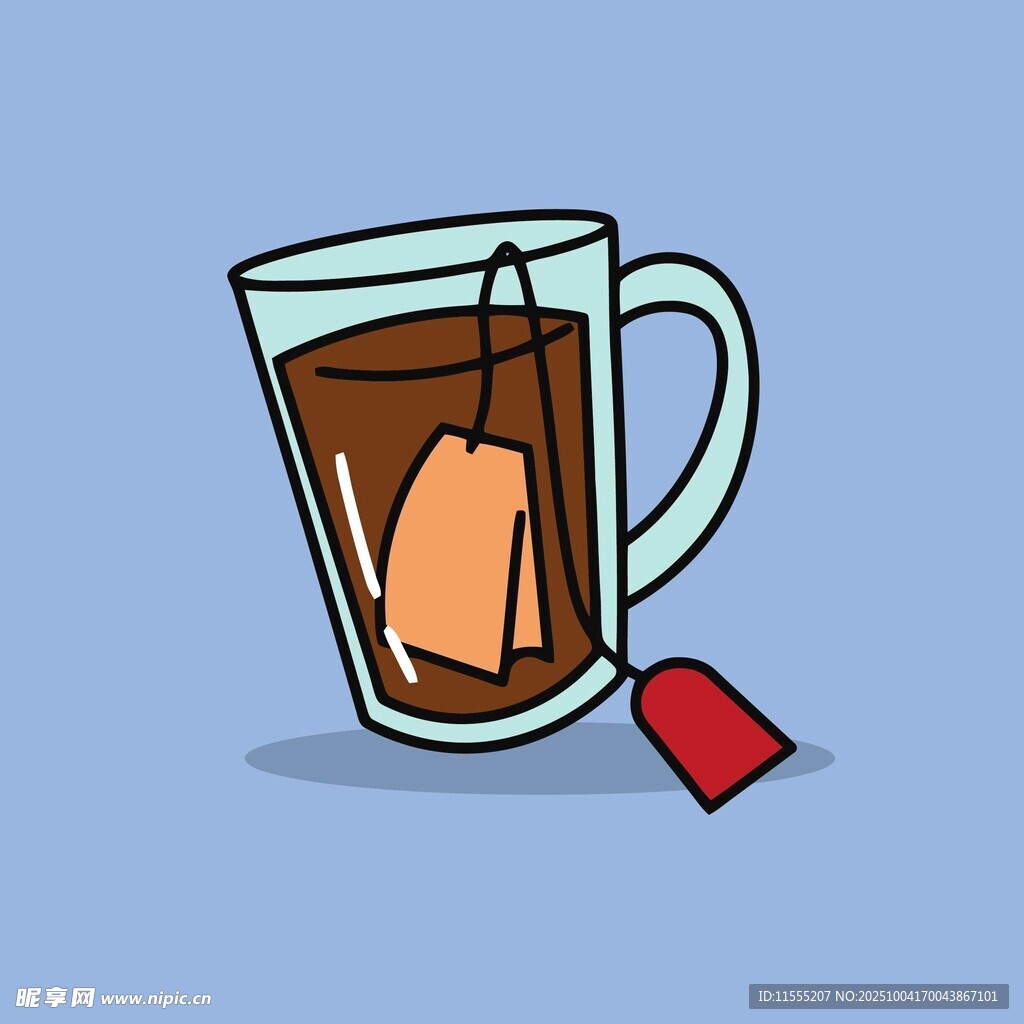 卡通风格的一杯袋泡茶
