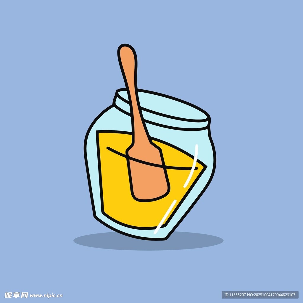 罐中蜂蜜与木勺插画