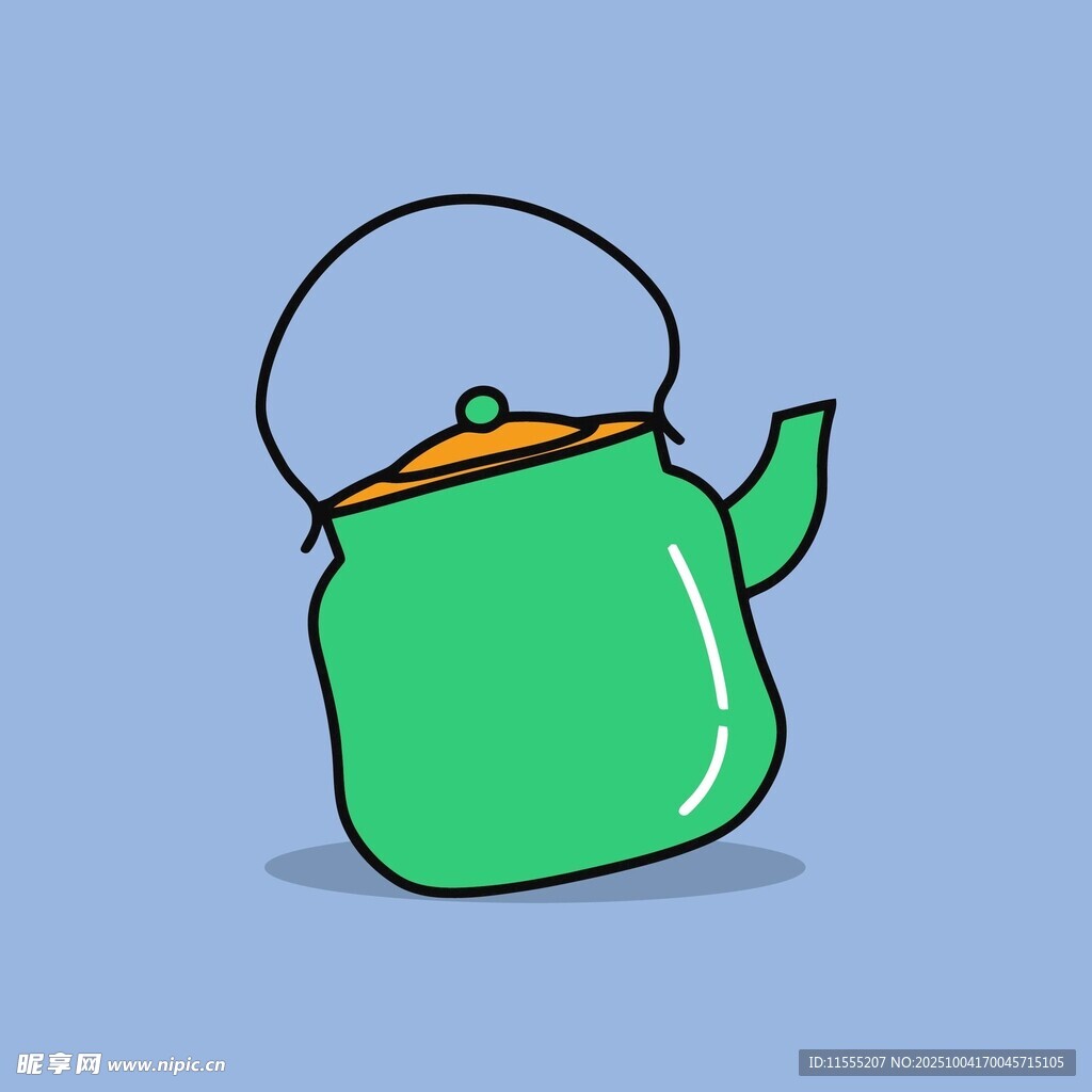 绿色卡通茶壶插画