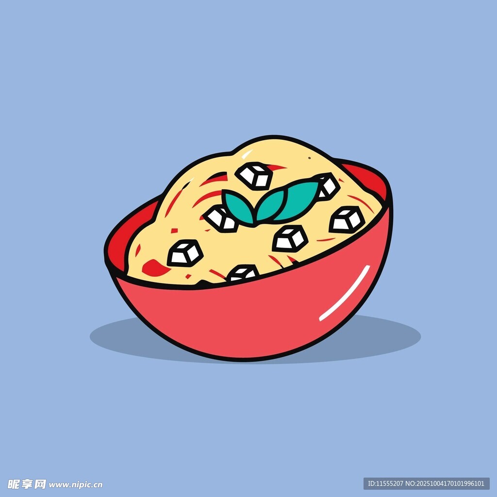 卡通碗中的美味食物