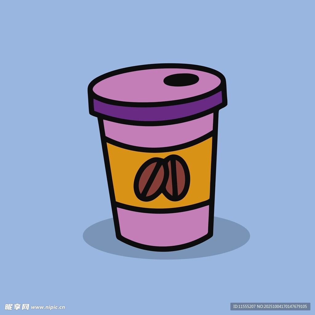 卡通风格的紫色咖啡杯