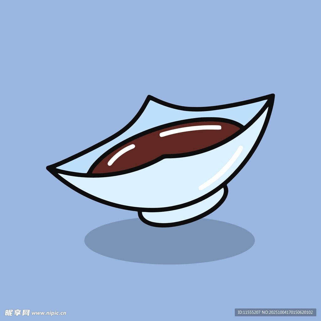 卡通风格的一碗深色汤汁