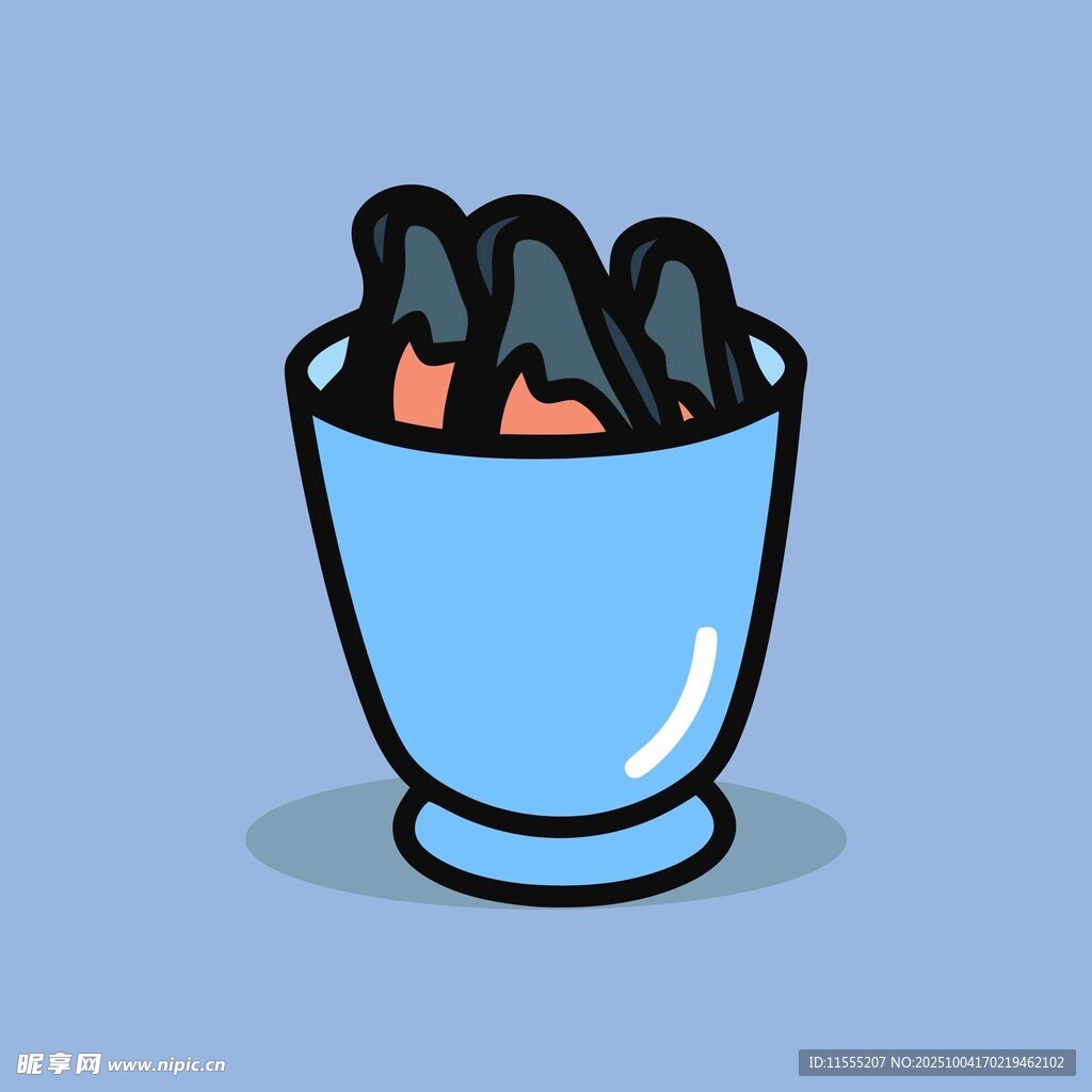 蓝色杯子装着黑色物品