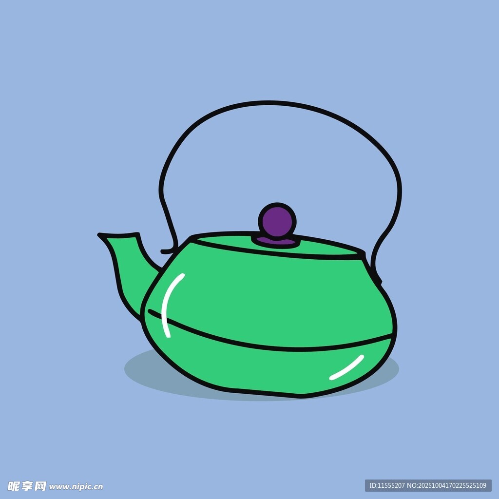 绿色卡通茶壶插画