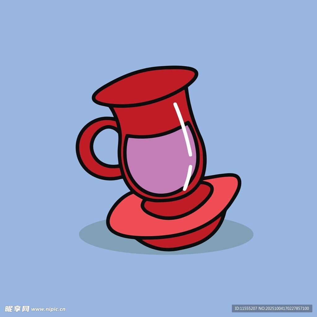 红色卡通咖啡杯与托盘