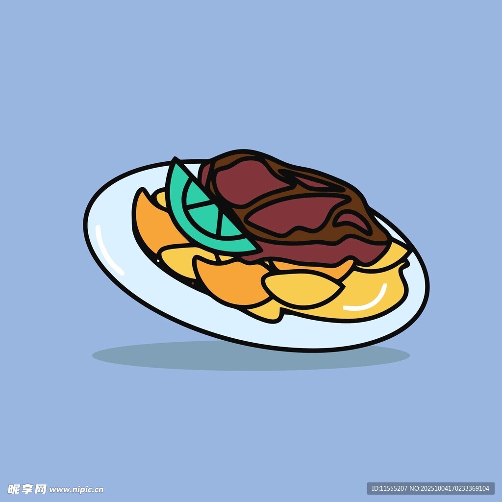 卡通风格的牛排与土豆片