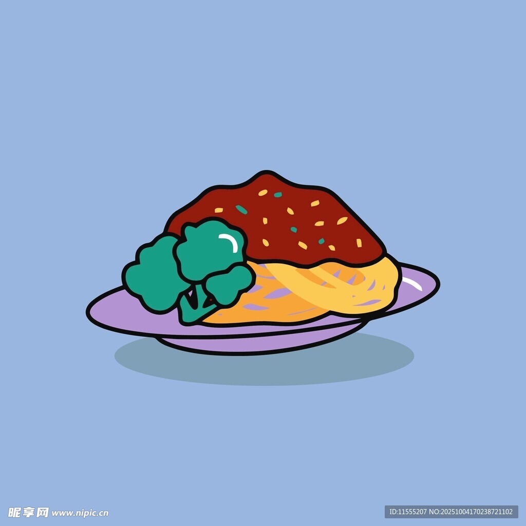 卡通风格意大利面与西兰花