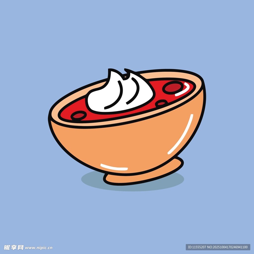 卡通风格的奶油红汤碗