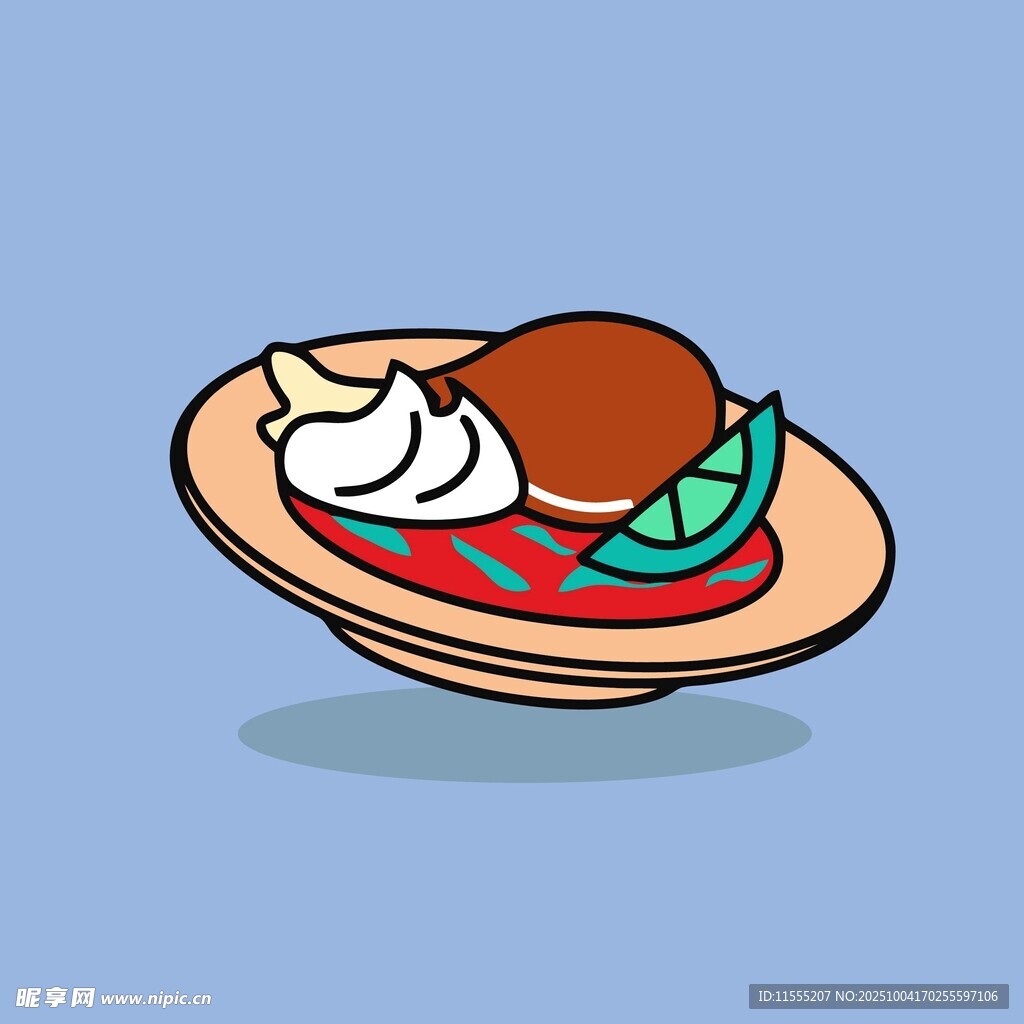 卡通风格的美味盘中食物