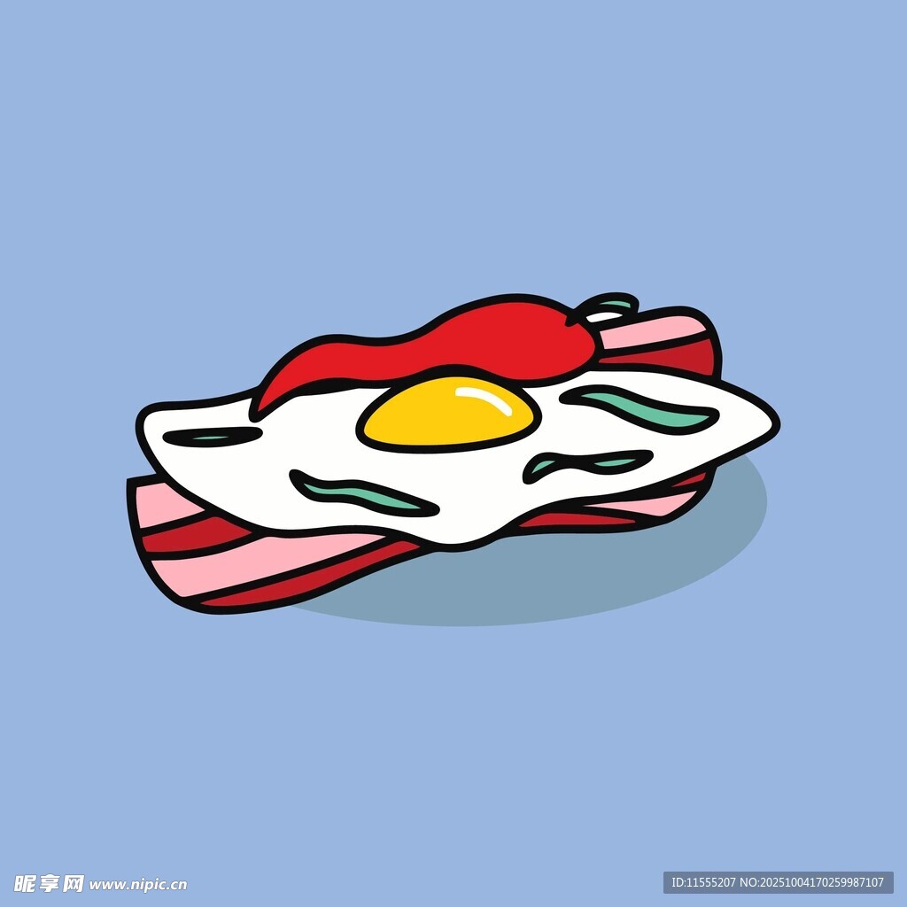 卡通风格煎蛋配培根